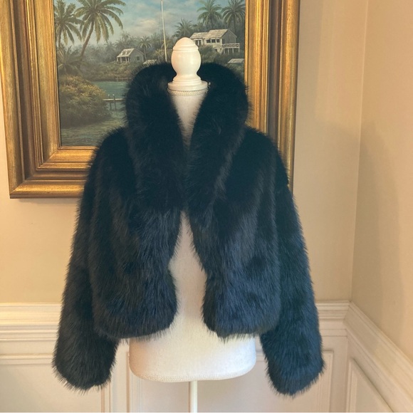 ZARA Black Faux Fur Cropped Coat Jacket NWT